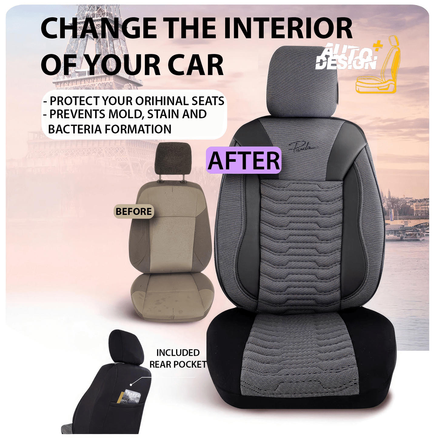 Car Seat Cover Set - Paris Series